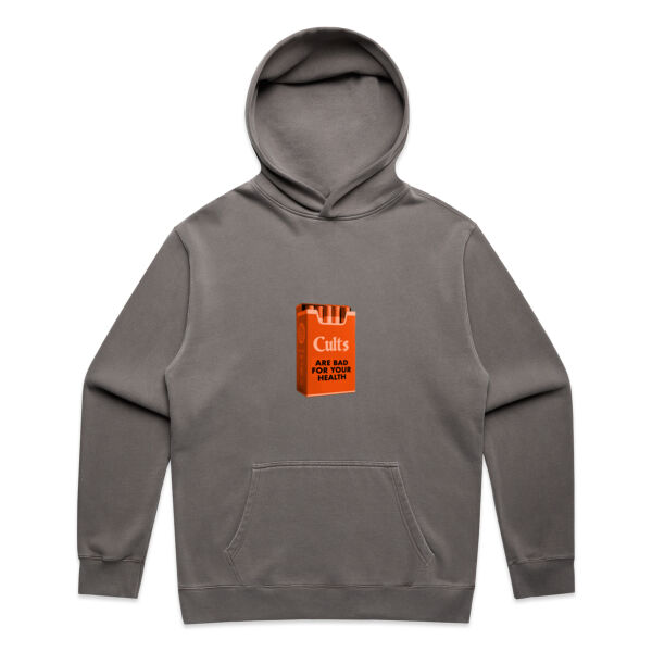 Hoodie — Retro Cigarette Pack Design “Cults Are Bad For Your Health” Thumbnail